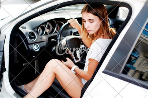 Woman Stepping Out Of Car Photos By Canva