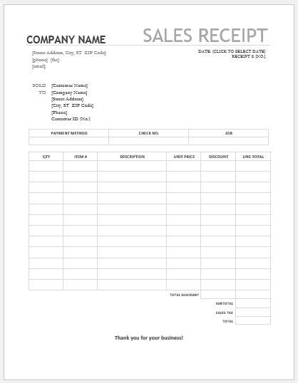 Equipment Sales Receipts For Ms Word And Excel Formal Word Templates