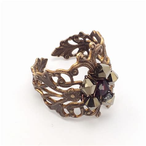Vintaj Filigree Antique Brass Ring Kit With Swarovski Crystals The