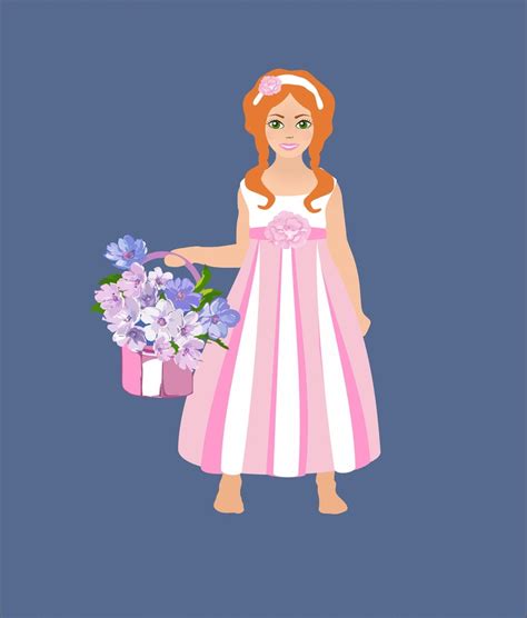 Wedding Flower Girl Set Of Vector Clipart For Card Digital Etsy
