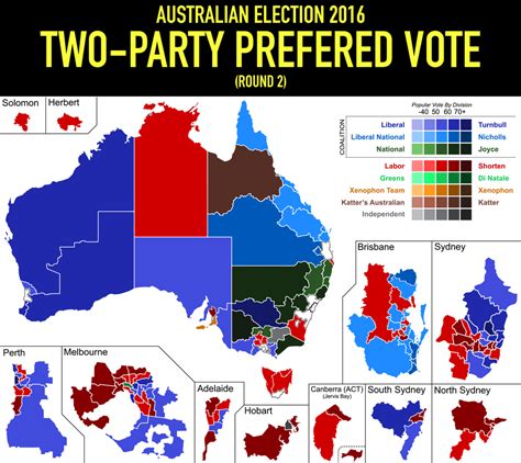 Australian Federal Election 2016 Two Party Preferred Vote Map