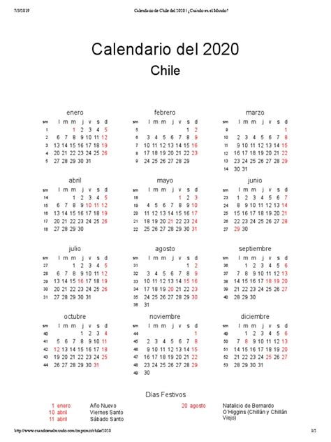 Calendario De Chile Del 2020 ¿cuándo En El Mundo Calendario