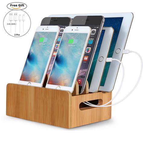 Real Bamboo Charging Station Usb Charging Dock Storage Box