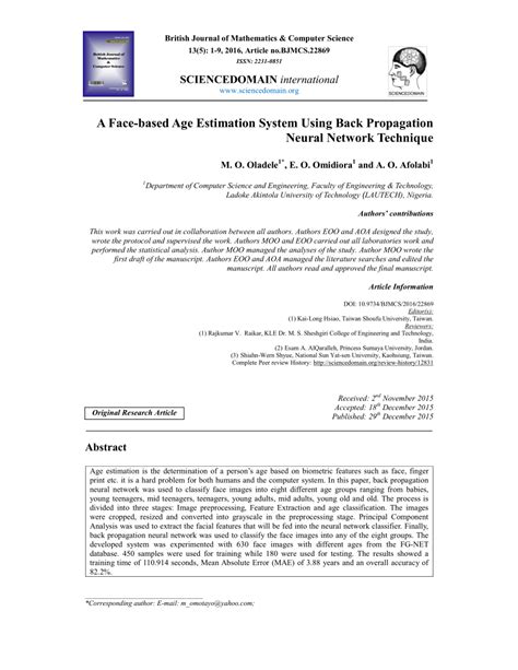 Pdf A Face Based Age Estimation System Using Back Propagation Neural