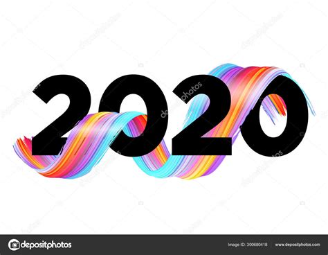 New business card design 2020. 2020 Happy New Year Background Design. Vector Lettering with Abstract Gradient Brushstroke ...