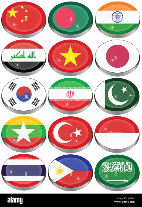 Set Of Icons Flags Of The Asia Stock Vector Image And Art Alamy