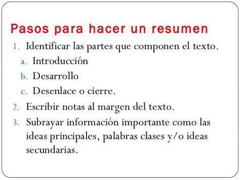 Un resumen es una exposición abreviada, concisa y fiel sobre los puntos más importantes de un texto o documento. Partes del resumen