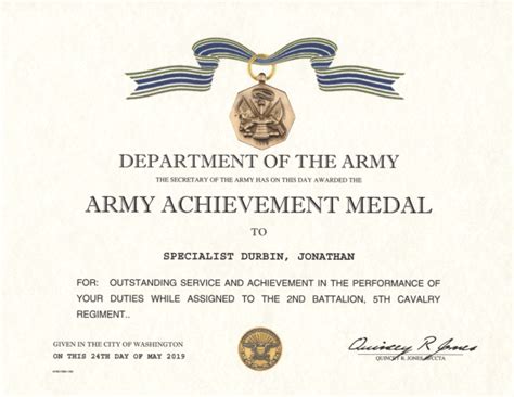 Army Achievement Medal Certificate