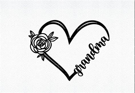 Grandma Flower Heart Grandma Heart Svg Instant Download Svg Png Dxf Eps T Idea Mother