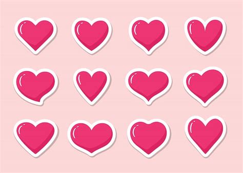 Premium Vector Set Of Pink Heart Shaped Stickers Collection Of Different Romantic Heart Icons
