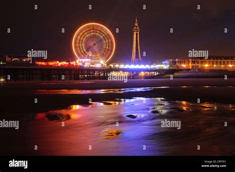 Central Pier And Blackpool Tower During Illuminations Blackpool England