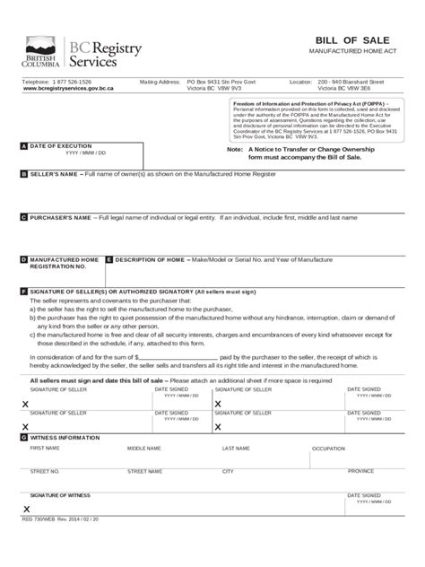 British Columbia Bill Of Sale Form Free Templates In Pdf Word Excel