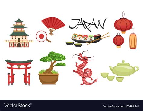 Japanese Culture Symbols Set Royalty Free Vector Image