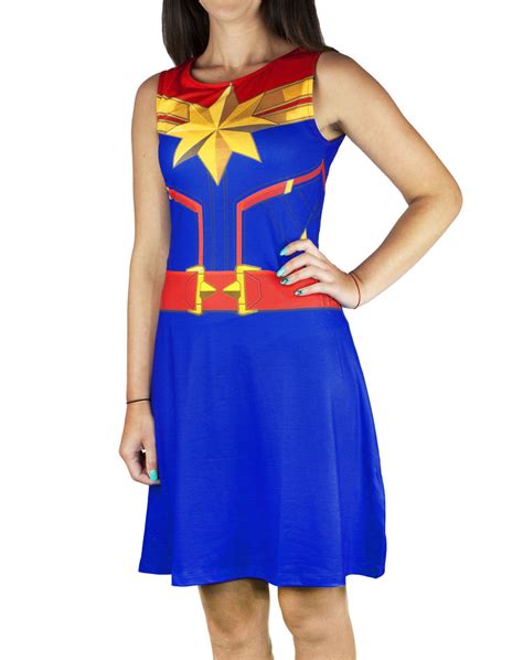 Captain Marvel Costume Womens Costume Dress Ladies Fancy Dress Party