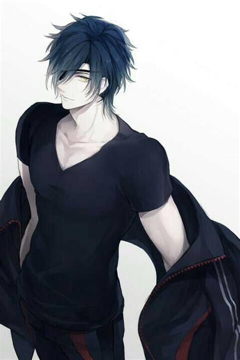 An Anime Character With Blue Hair And Black Clothes