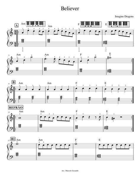 Believer Easy Piano Version Sheet Music For Piano Solo