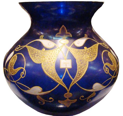 Small Blue Art Noveau Glass Vase With Gold Enamel Work