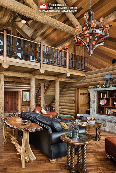 Log Home Great Room And Loft Maine Log Homes Precisioncraft Log Homes