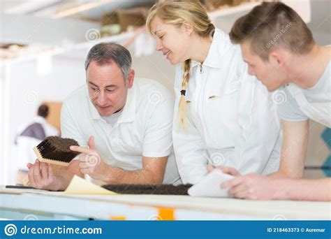 Man Showing Brush To Painter Apprentices Stock Image Image Of Finish