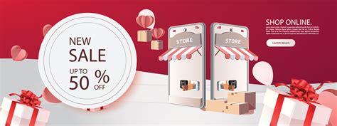Paper Art Shopping Online On Smartphone Sale Promotion Backgroud Banner