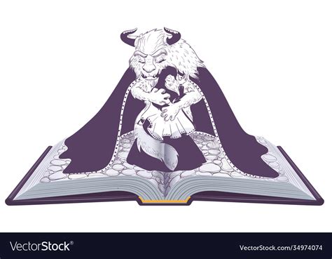 Beauty And Beast Open Book Fairy Tale Monster And Vector Image