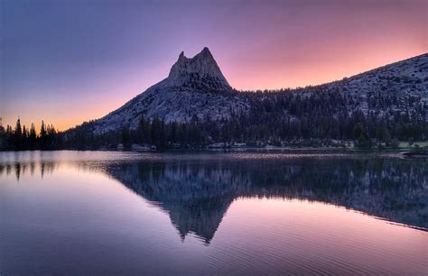 Upper Cathedral Lake And Cathedral Peak At Dawn Yosemite National Park