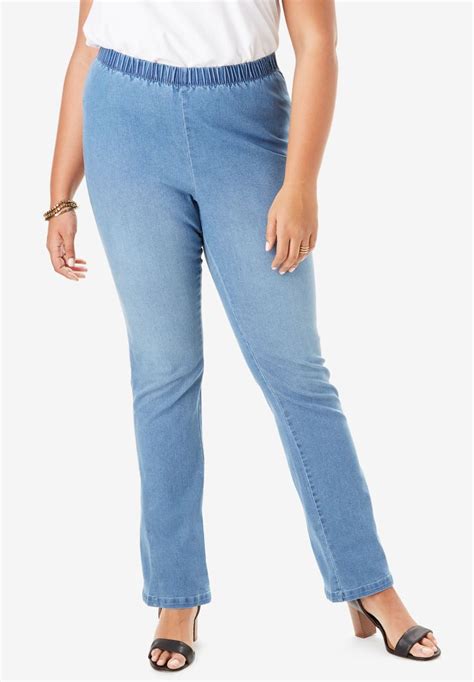 Straight Leg Pull On Stretch Denim Jean By Denim Plus Size Straight Leg Jeans Roaman S