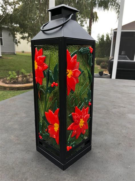 Designed By Annie Dotzauer Here Is My Newest Fused Glass Lantern Poinsettias Are One Of My