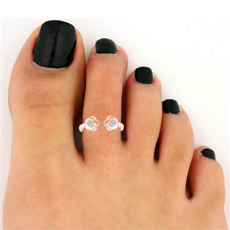 White Diamond Floral Toe Rings Sterling Silver Fancy Clear Etsy