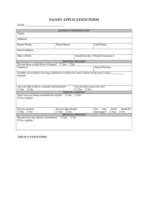 Nanny Application Form Template Fill Online Printable Fillable