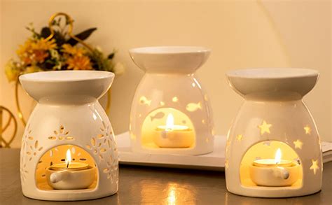 Amazon Com Essential Oil Burners Set Of Lovecasa Ceramic Wax Melt Burners White Aroma