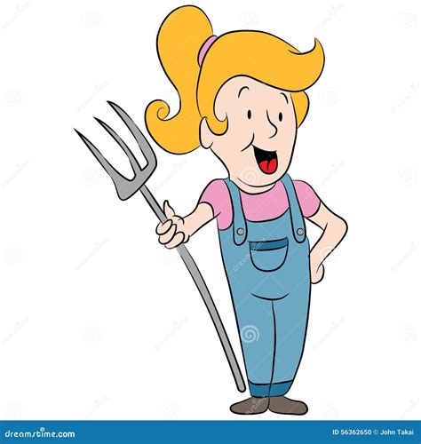 Country Girl Holding Pitchfork Stock Vector Illustration Of Lady