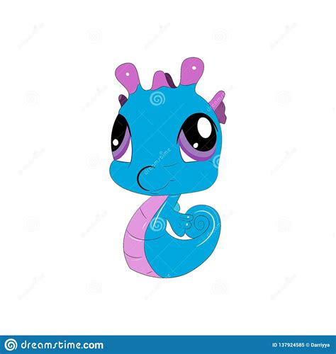 Seahorse Vector Illustration Cute Cartoon Animal With Big Eyes Stock