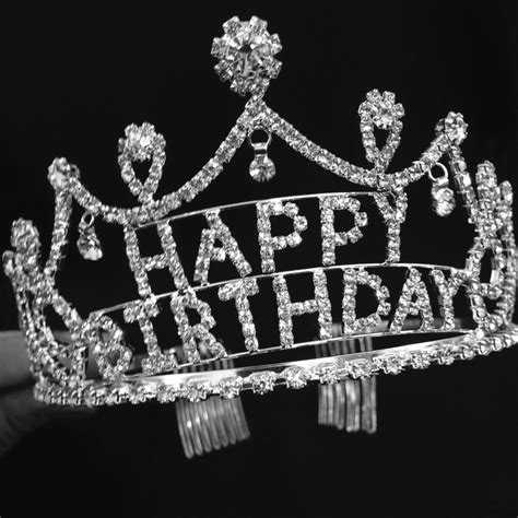 Silver Crystal Rhinestone Happy Birthday Tiara Crown Comb For