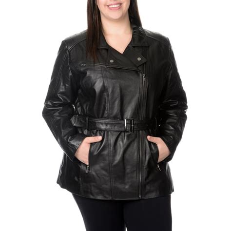 Shop Excelled Womens Plus Size Lambskin Belted Jacket Free Shipping