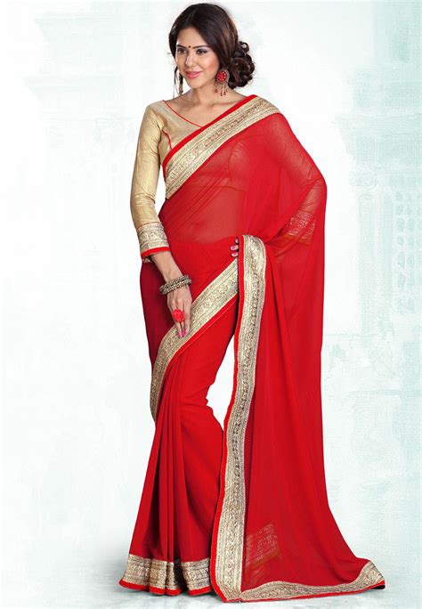 Red Faux Georgette Saree With Blouse Online Shopping Sbh697 Party Wear Sarees Saree Models