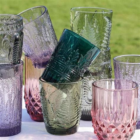Set Of 2 Embossed Glass Tumblers Water Juice Cocktail Glasses Etsy Uk Colored Tumblers
