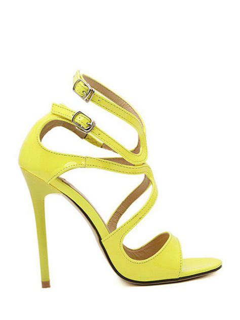 2018 Patent Leather Sexy High Heel Sandals In Yellow 40 Zaful