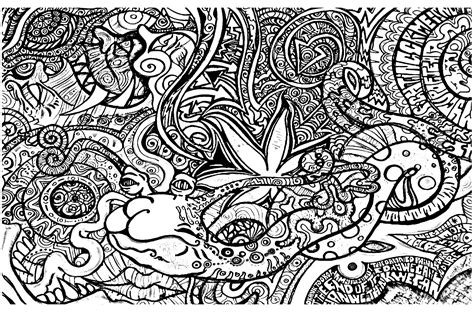 Psychedelic coloring pages are a fun way for kids of all ages to develop creativity, focus, motor skills and color recognition. Strange creature and wacky objects - Psychedelic Adult ...