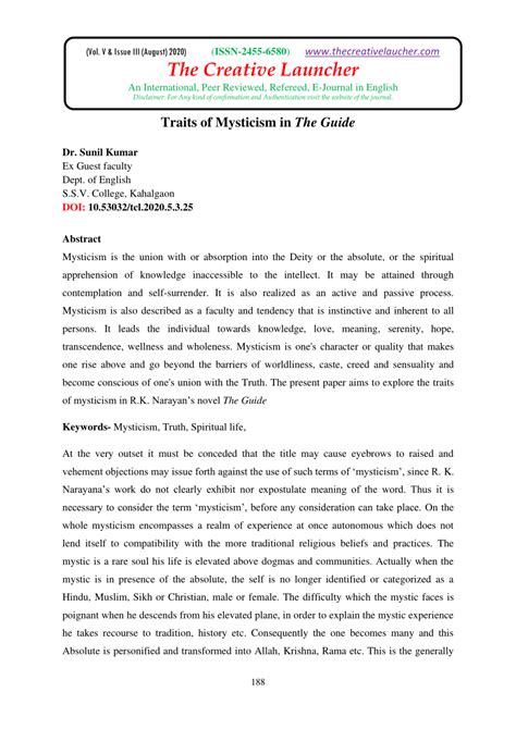 Pdf Traits Of Mysticism In The Guide