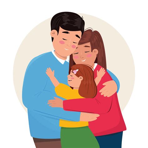 Ilustración De Un Madre Padre Y Niño Abrazando Juntos Contento