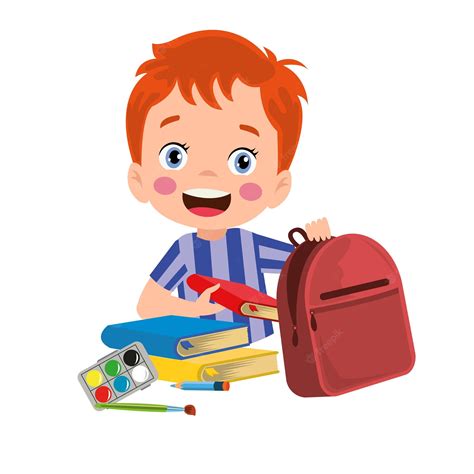 Premium Vector Happy Cute Kid Boy Prepare Bag For School