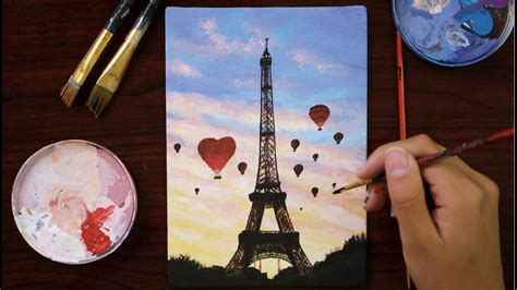 Easy Acrylic Painting Evening In Paris Eiffel Tower Relaxing