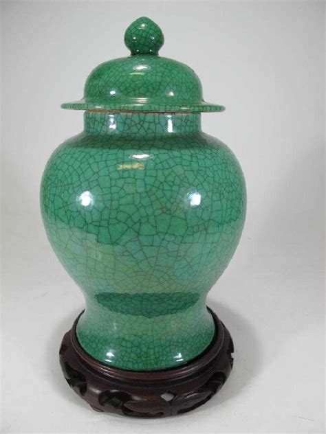Antique Chinese Green Crackle Glaze Ginger Jar