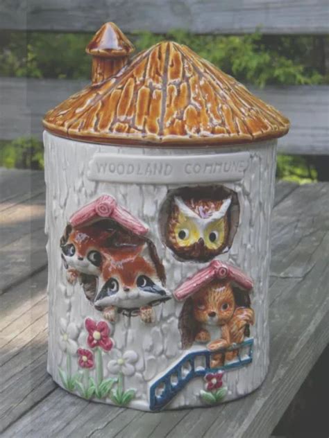 Vintage Enesco Woodland Commune Cookie Jar Animalowlraccoon