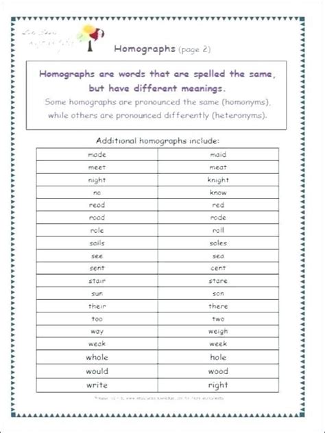 Th Grade Homophones Worksheet Grade Worksheet Resume Examples