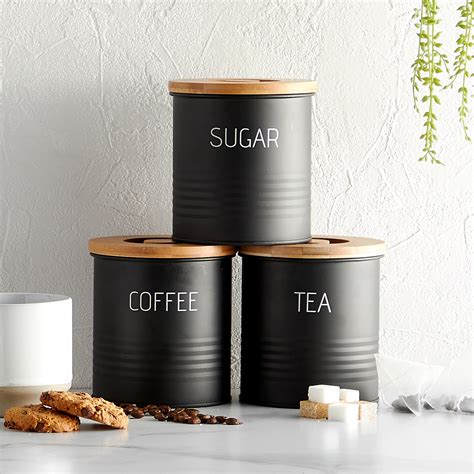Vonshef 3pc Canister Set W Bamboo Airtight Seal Lids For Coffee Sugar