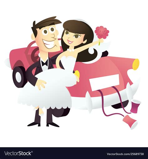 Cartoon Just Married Wedding Couple Royalty Free Vector