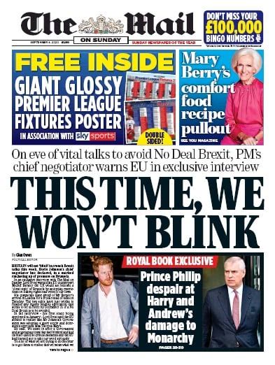 The Mail On Sunday Uk Front Page For 6 September 2020 Paperboy