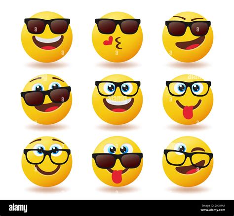 Smileys Gafas De Sol Emoticon Vector Conjunto Emojis Emoticono En Tonos Frescos Con Expresiones